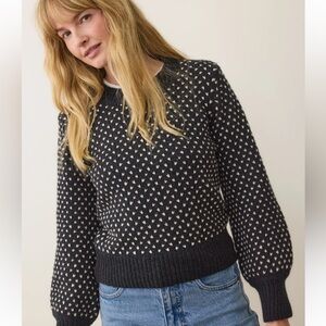 Marine Layer Alma Knit Crew Neck Sweater Wool Alpaca Cotton Black White Medium